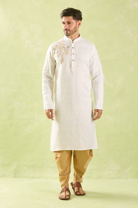 Arihant Rai Sinha Off White Linen, Cotton Embroidery Aari Kurta And Patiala Pant Set at Aza Fashions Arihant Rai Sinha_Off White Linen, Cotton Embroidery Aari Kurta And Patiala Pant Set _at_Aza_Fashions