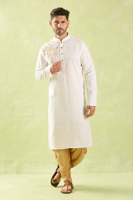 Buy Arihant Rai Sinha Off White Linen, Cotton Embroidery Aari Kurta And Patiala Pant Set Buy_Arihant Rai Sinha_Off White Linen, Cotton Embroidery Aari Kurta And Patiala Pant Set