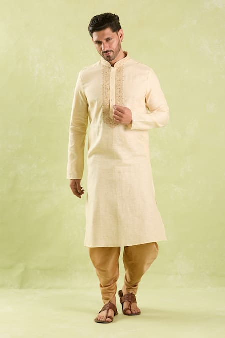 Shop Arihant Rai Sinha Beige Linen, Cotton Embroidery Flower Kurta And Patiala Pant Online at Aza Fashions Shop_Arihant Rai Sinha_Beige Linen, Cotton Embroidery Flower Kurta And Patiala Pant _Online_at_Aza_Fashions