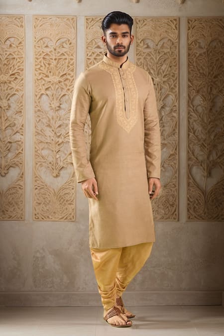 Samyukta Singhania Brown Kurta Pure Linen Embroidery Resham Set With Patiala Pant 