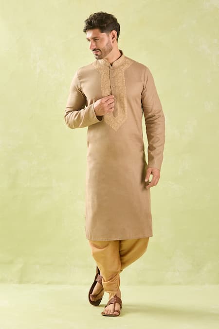 Buy Arihant Rai Sinha Brown Linen, Cotton Embroidery Kurta Set With Patiala Pant Online at Aza Fashions Buy_Arihant Rai Sinha_Brown Linen, Cotton Embroidery Kurta Set With Patiala Pant _Online_at_Aza_Fashions