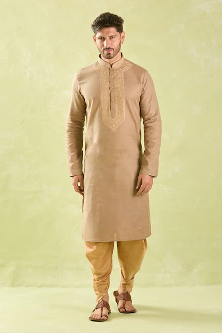 Shop Arihant Rai Sinha Brown Linen, Cotton Embroidery Kurta Set With Patiala Pant Online at Aza Fashions Shop_Arihant Rai Sinha_Brown Linen, Cotton Embroidery Kurta Set With Patiala Pant _Online_at_Aza_Fashions