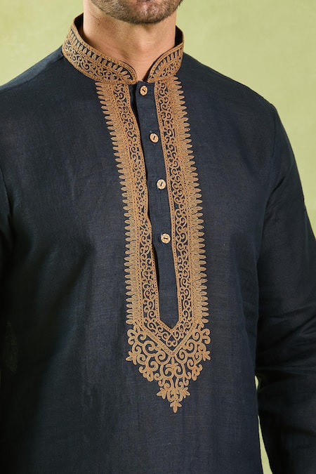 Arihant Rai Sinha Blue Linen, Cotton Embroidery Navy Kurta And Patiala Pant Online at Aza Fashions Arihant Rai Sinha_Blue Linen, Cotton Embroidery Navy Kurta And Patiala Pant _Online_at_Aza_Fashions