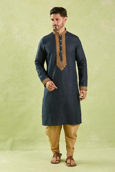 Buy Arihant Rai Sinha Blue Linen, Cotton Embroidery Navy Kurta And Patiala Pant Online at Aza Fashions Buy_Arihant Rai Sinha_Blue Linen, Cotton Embroidery Navy Kurta And Patiala Pant _Online_at_Aza_Fashions