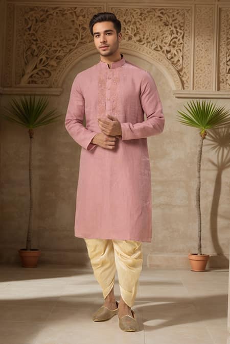 Samyukta Singhania Pink Kurta Pure Linen Embroidery Aari Set 