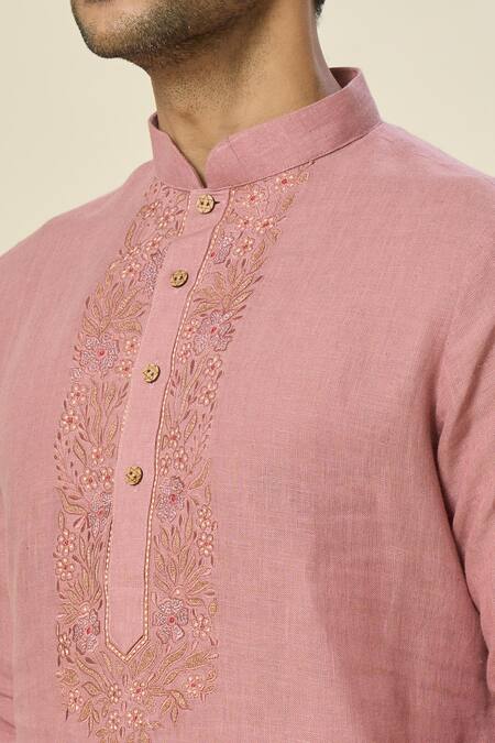 Arihant Rai Sinha Pink Linen, Cotton Embroidery Aari Kurta Set Online at Aza Fashions Arihant Rai Sinha_Pink Linen, Cotton Embroidery Aari Kurta Set _Online_at_Aza_Fashions