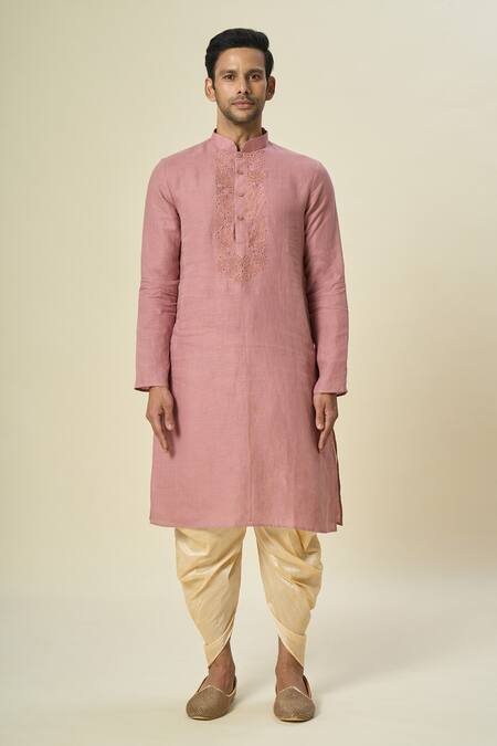 Buy Arihant Rai Sinha Pink Linen, Cotton Embroidery Aari Kurta Set Online at Aza Fashions Buy_Arihant Rai Sinha_Pink Linen, Cotton Embroidery Aari Kurta Set _Online_at_Aza_Fashions