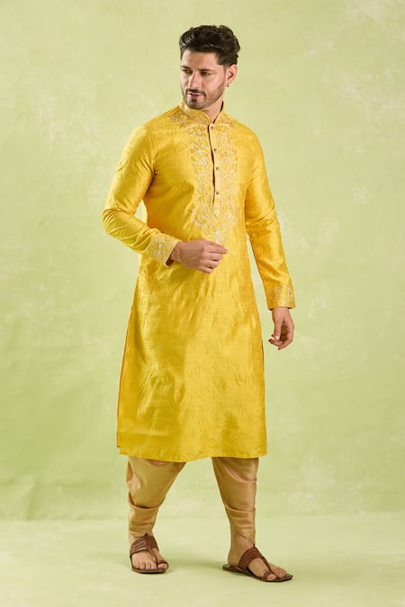 Buy Arihant Rai Sinha Yellow Linen, Cotton Embroidery Thread Kurta And Patiala Pant Set Online at Aza Fashions Buy_Arihant Rai Sinha_Yellow Linen, Cotton Embroidery Thread Kurta And Patiala Pant Set _Online_at_Aza_Fashions