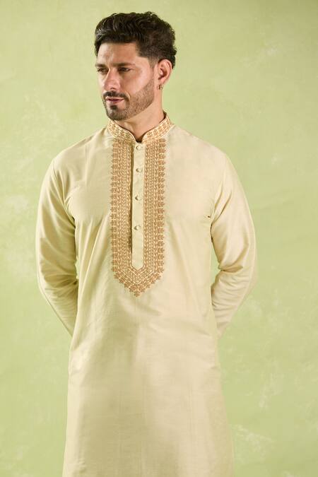 Arihant Rai Sinha_Beige Silk Embroidery Geometric Kurta Set _Online_at_Aza_Fashions