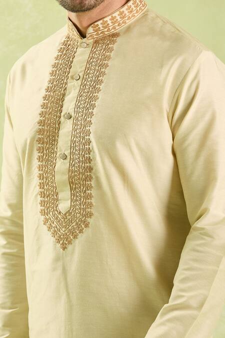 Buy_Arihant Rai Sinha_Beige Silk Embroidery Geometric Kurta Set _Online_at_Aza_Fashions