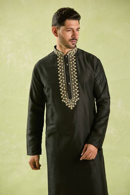 Buy_Arihant Rai Sinha_Black Polyester Embroidery Placket Kurta And Patiala Pant Set _Online_at_Aza_Fashions