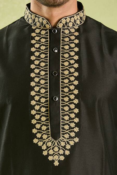 Shop_Arihant Rai Sinha_Black Polyester Embroidery Placket Kurta And Patiala Pant Set _Online_at_Aza_Fashions