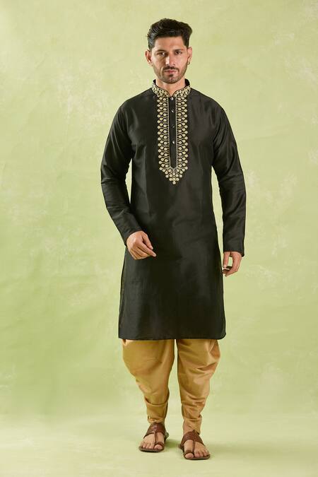 Arihant Rai Sinha_Black Polyester Embroidery Placket Kurta And Patiala Pant Set _at_Aza_Fashions