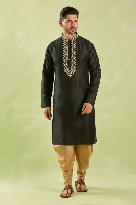Buy_Arihant Rai Sinha_Black Polyester Embroidery Placket Kurta And Patiala Pant Set 