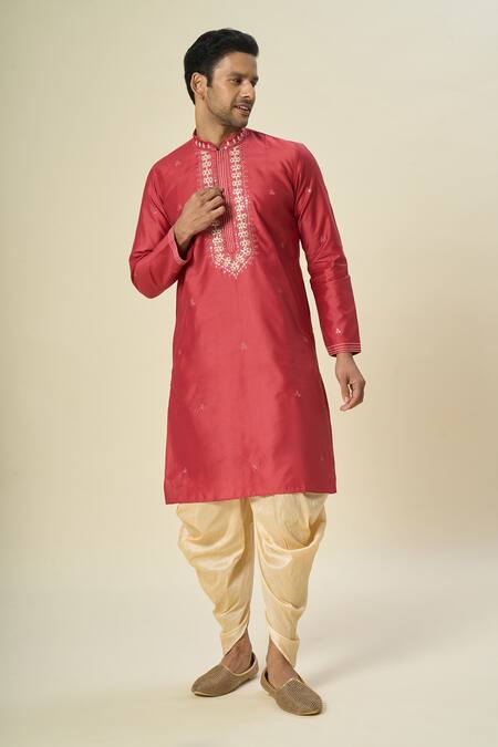 Buy_Arihant Rai Sinha_Pink Polyester Diamonds Dori Work Embroidered Kurta Set _Online_at_Aza_Fashions