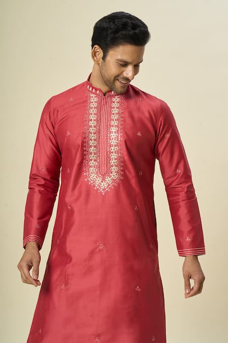 Shop_Arihant Rai Sinha_Pink Polyester Diamonds Dori Work Embroidered Kurta Set _Online_at_Aza_Fashions