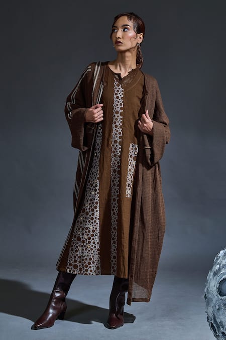 Banana Labs Hand Block Printed Dress & Overcoat Set 