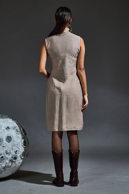 Buy_Banana Labs_Brown Cotton V-, High Hand Block Stripe Kaftan And Dress Set _Online_at_Aza_Fashions