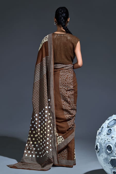 Banana Labs Circle Checkered Block Print Saree & Blouse 