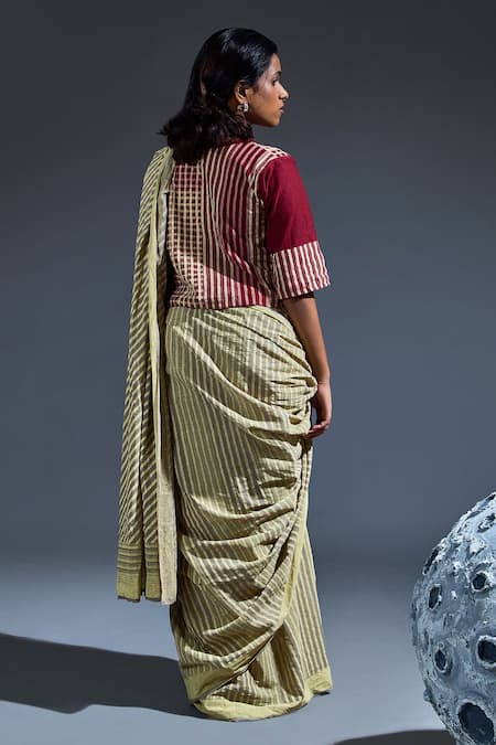 Banana Labs Hand Block Printed Cream Saree & Long Blouse 