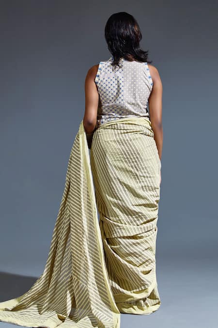 Banana Labs Stripe Hand Block Print Saree Set 
