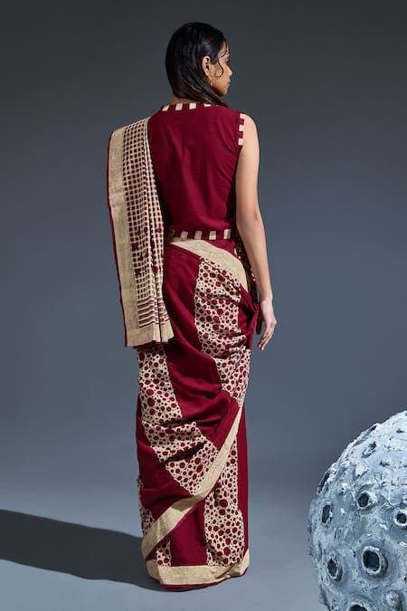 Banana Labs Maroon Hand Block Printed Saree 