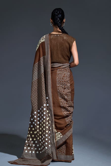 Banana Labs Brown Hand Block Printed Saree 