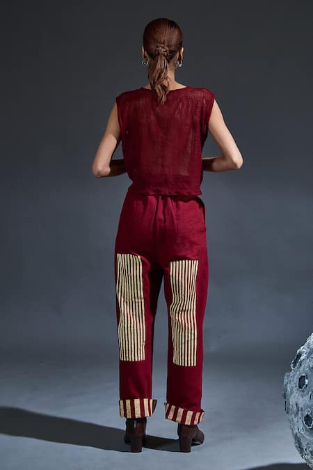 Banana Labs Maroon Hand Block Printed Pant Set 