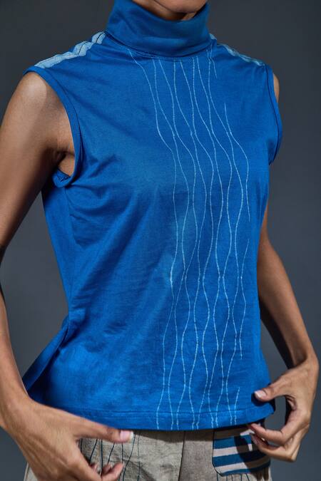 Banana Labs_Gray Cotton Embroidery Asymmetric, High Grey Jaal Print Shirt And Flared Pant Set _Online_at_Aza_Fashions