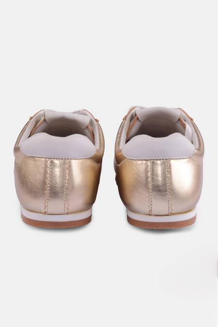 Buy_Heel Your Sole_Gold Brooches Metallic Brogue Lace Up Sneakers 