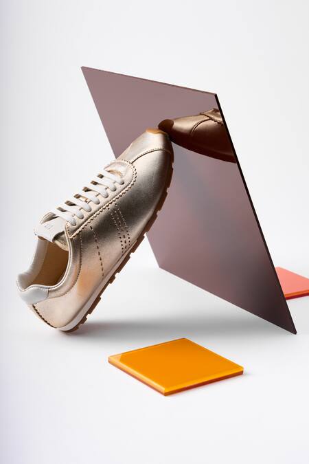 Shop_Heel Your Sole_Gold Brooches Metallic Brogue Lace Up Sneakers 