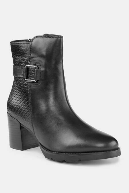 Buy_Heel Your Sole_Black Textured Panel Designer Boots _Online_at_Aza_Fashions
