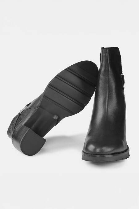 Heel Your Sole_Black Textured Panel Designer Boots _at_Aza_Fashions
