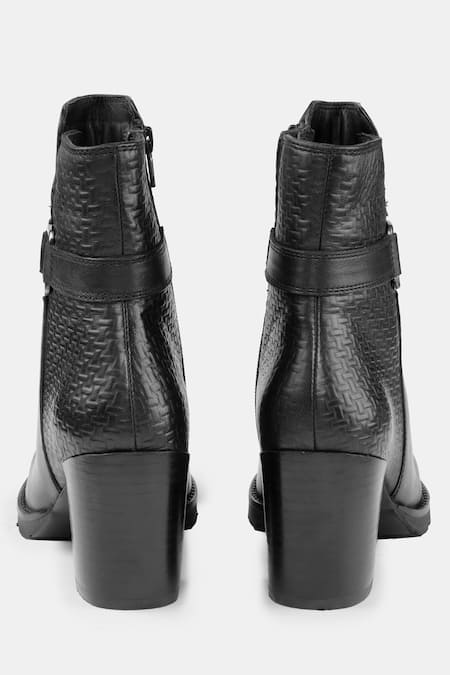Shop_Heel Your Sole_Black Textured Panel Designer Boots _at_Aza_Fashions
