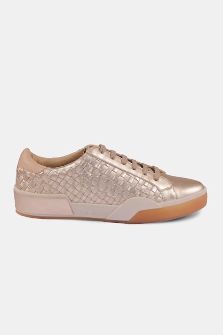 Heel Your Sole_Gold Light Woven Sneakers _Online_at_Aza_Fashions