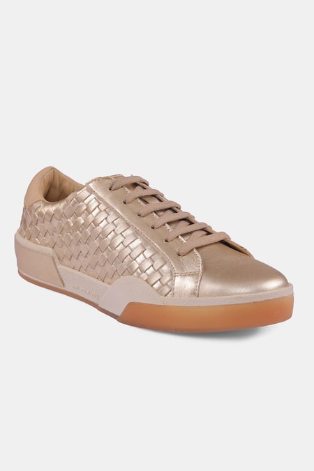 Buy_Heel Your Sole_Gold Light Woven Sneakers _Online_at_Aza_Fashions