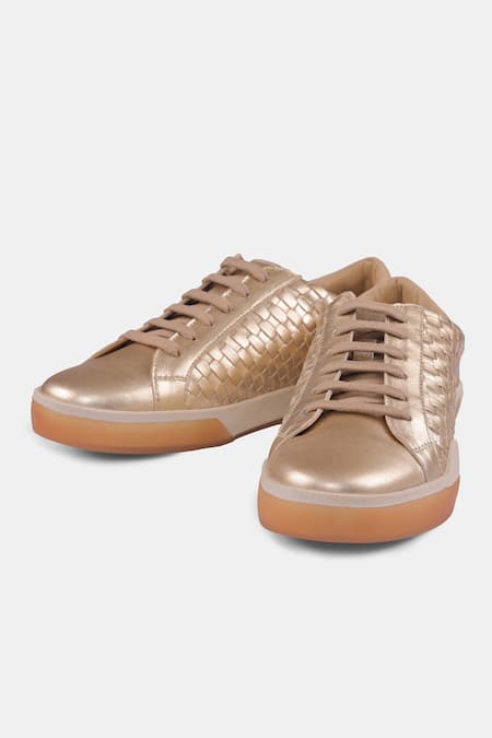 Heel Your Sole_Gold Light Woven Sneakers _at_Aza_Fashions