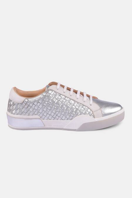 Heel Your Sole Silver Embroidery Metallic Woven Sneakers Online at Aza Fashions Heel Your Sole_Silver Embroidery Metallic Woven Sneakers _Online_at_Aza_Fashions
