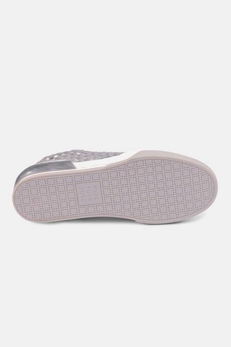 Buy Heel Your Sole Silver Embroidery Metallic Woven Sneakers Online at Aza Fashions Buy_Heel Your Sole_Silver Embroidery Metallic Woven Sneakers _Online_at_Aza_Fashions