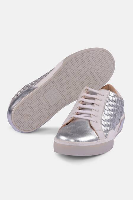 Heel Your Sole Silver Embroidery Metallic Woven Sneakers at Aza Fashions Heel Your Sole_Silver Embroidery Metallic Woven Sneakers _at_Aza_Fashions
