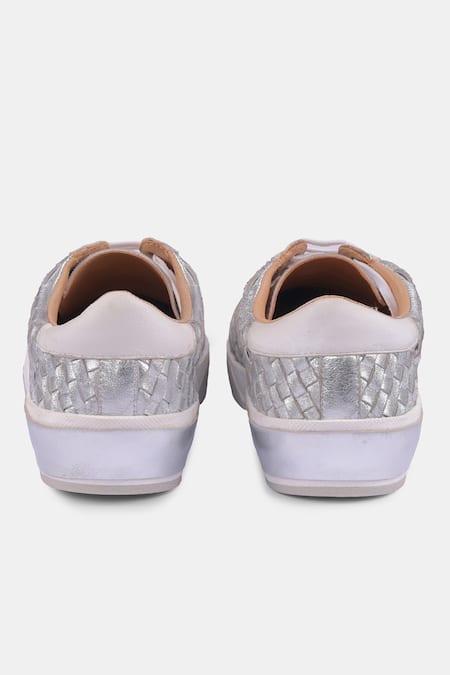 Buy Heel Your Sole Silver Embroidery Metallic Woven Sneakers Buy_Heel Your Sole_Silver Embroidery Metallic Woven Sneakers