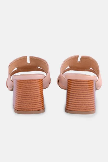 Buy Heel Your Sole Peach Embroidery Thread Block Heels Buy_Heel Your Sole_Peach Embroidery Thread Block Heels