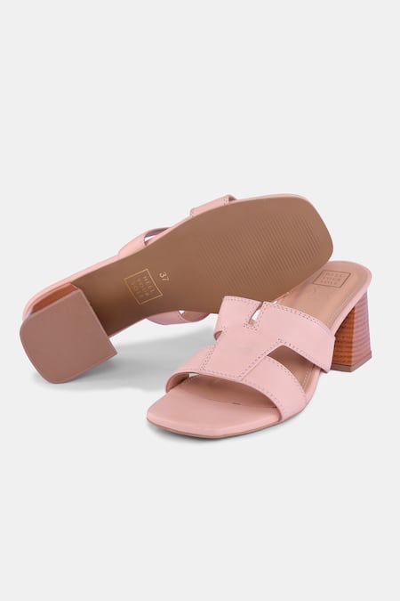 Heel Your Sole Peach Thread Embroidered Block Heels 