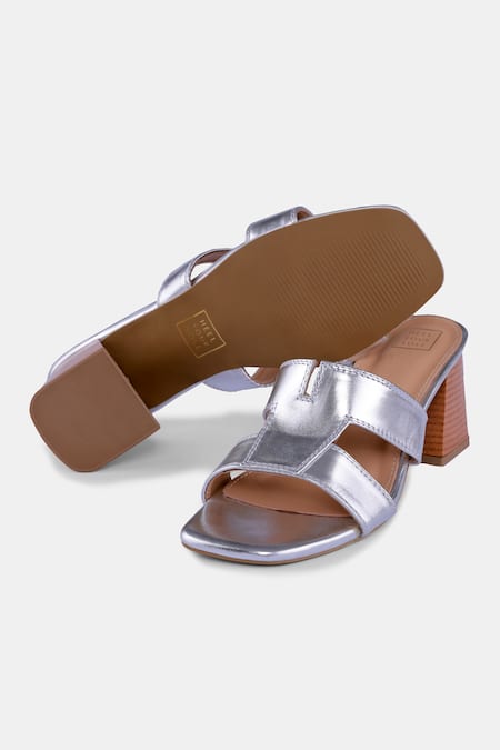 Heel Your Sole Silver Metallic Block Heels 