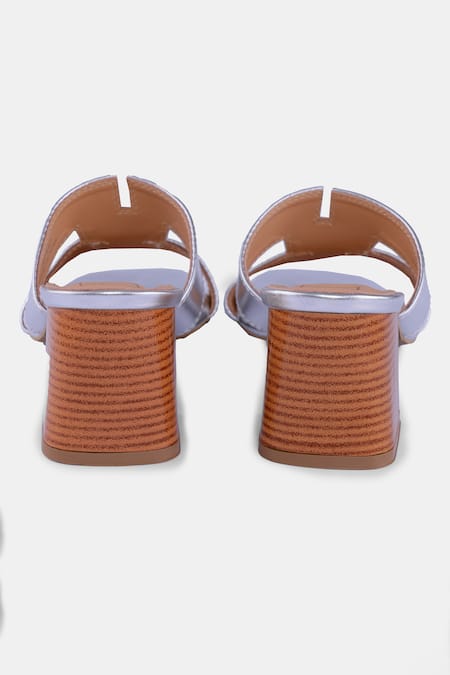 Heel Your Sole_Silver Cut Work Metallic Block Heels _at_Aza_Fashions