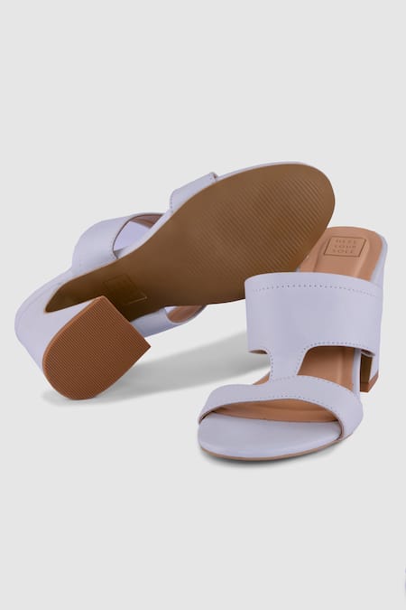 Heel Your Sole Light Blue Cutwork Strap Block Heels 