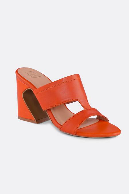 Heel Your Sole_Orange Embroidery Rust Cutwork Strap Block Heels _Online_at_Aza_Fashions
