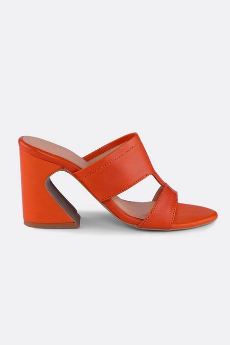 Buy_Heel Your Sole_Orange Embroidery Rust Cutwork Strap Block Heels _Online_at_Aza_Fashions