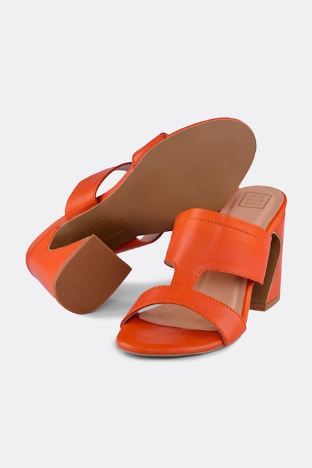 Heel Your Sole Rust Orange Cutwork Strap Block Heels 