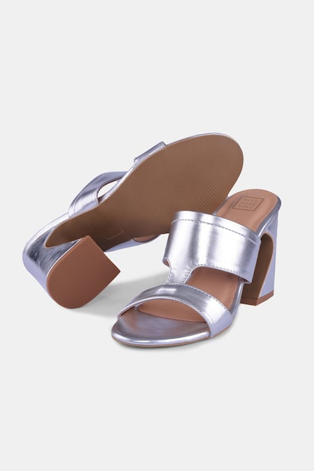 Heel Your Sole_Silver Embroidery Block Heels With Thread Detailing _at_Aza_Fashions